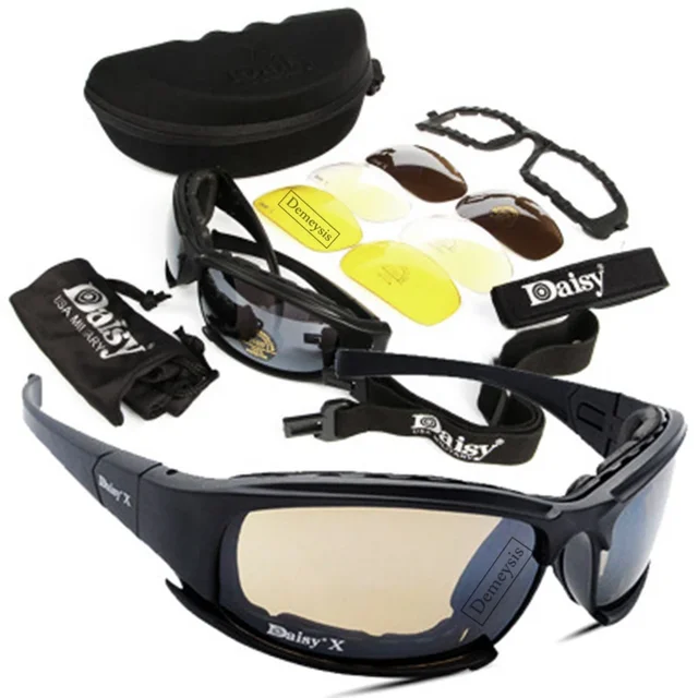 Daisy tactique lunettes polarisées lunettes de Sport en plein air lunettes de soleil avec 4 lentilles boîte d'origine hommes tir randonnée lunettes Gafas 1