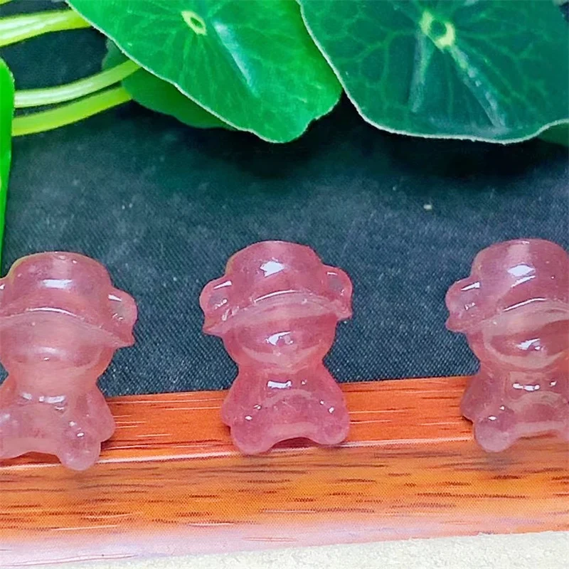 

5PCS Natural Strawberry Quartz Cartoon Bear Carving With Hole Cartoon Animal Pendant For Jewelry Making Necklace Accessory