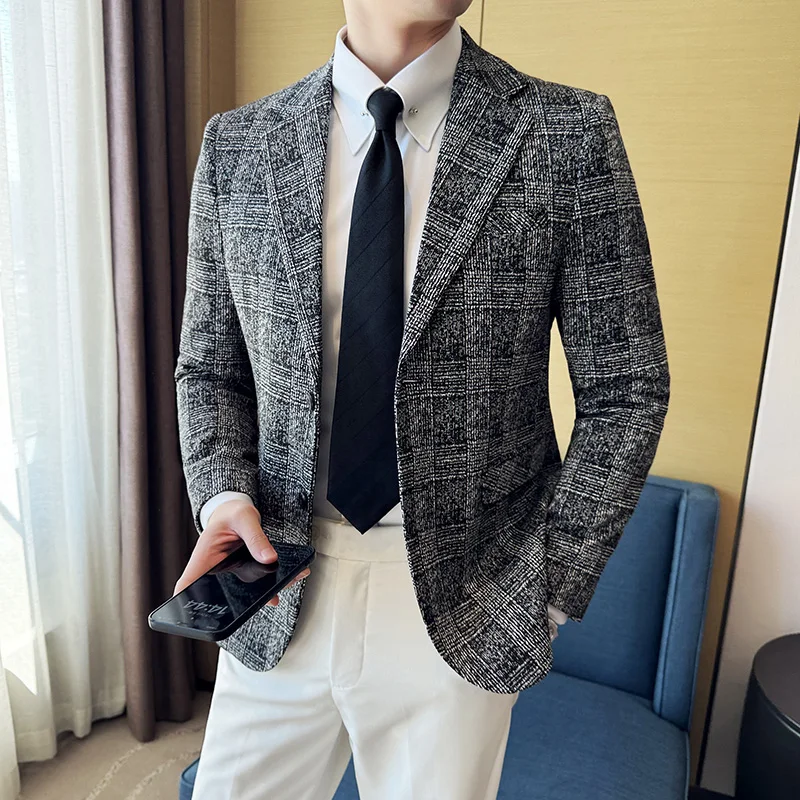 Men's British Style Fashionable Luxury Suit Jacket Plaid Slim Fit Business Social Blazer Wedding Dress Party Jacket men suit jacket