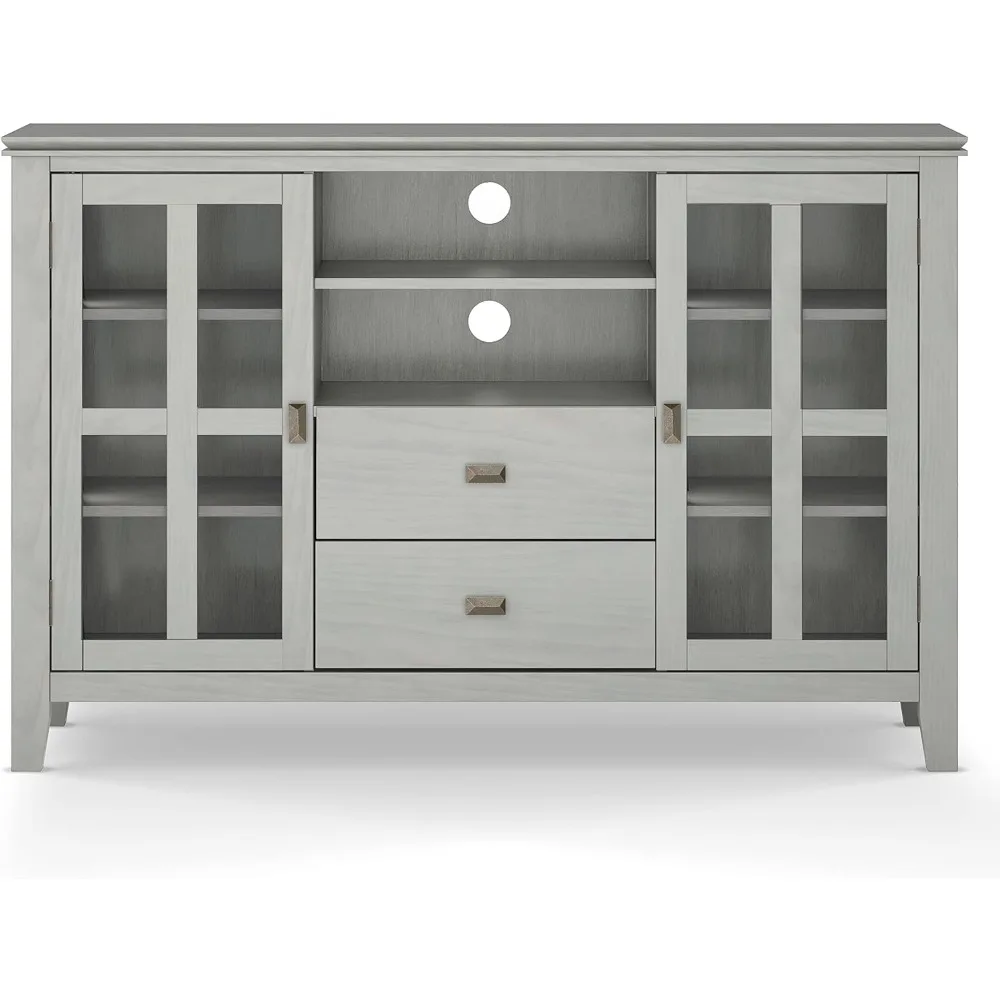 

Wide Contemporary TV Media Stand in Fog Grey for TVs up to 60 inches Artisan Solid Wood 53 inch
