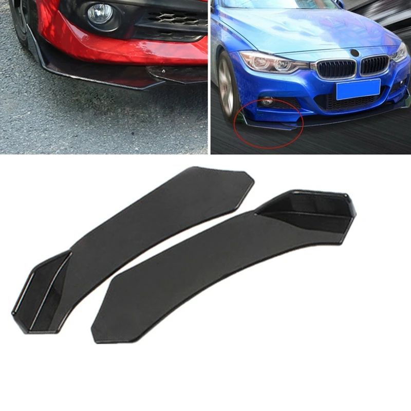 A019-4Pcs Universal Car Front Shovel Bumper Lip Splitter Chin ABS Spoiler Black