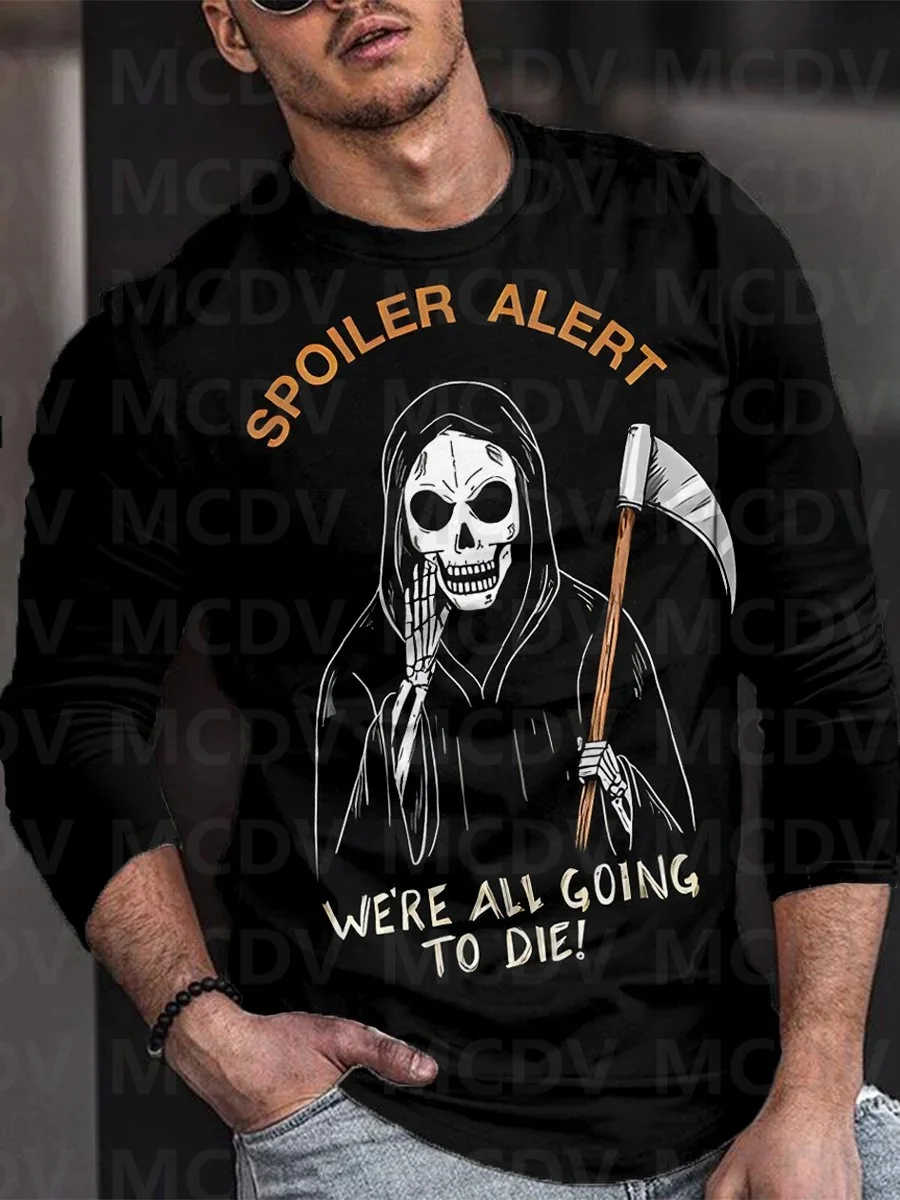 Skull Death Scythe Halloween Mom Come Pike Me Trend T-Shirt A Maniche Lunghe Con Stampa Casual