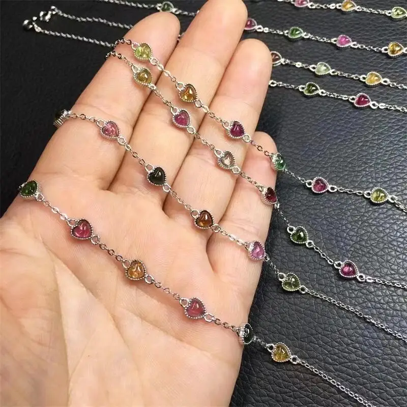 

s925 Natural Tourmaline Heart Bracelet Crystal Healing Fashion Classic Women Jewelry Accessories Romantic Holiday Gift 1pcs