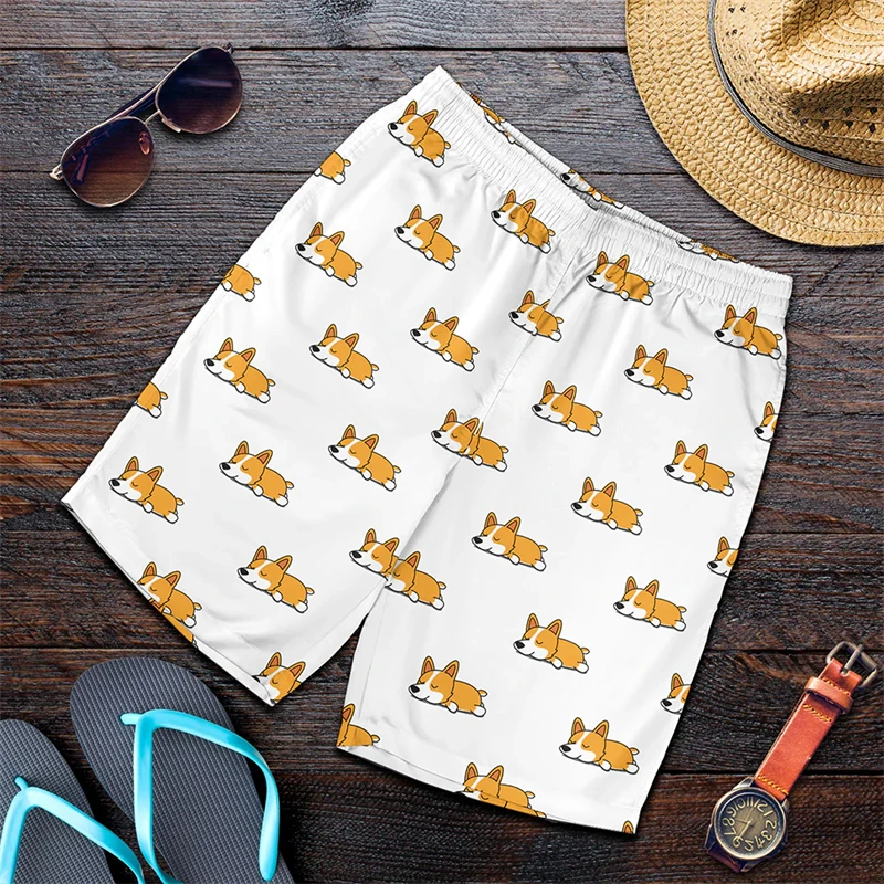Funny Anime Corgi Graphic Beach Shorts For Men 3D Print Dogs Board Shorts Sports Gym Swim Trunks Swimsuit Homme Cool Ice Shorts 6