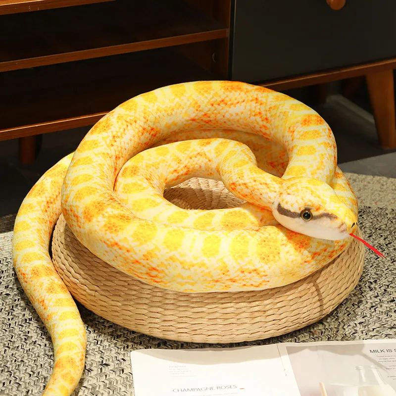 Simulation Giant Snakes Plush Toy 160/200cm Long Golden Python Stuffed Snake Pillow Plushie Gift Home Decoration