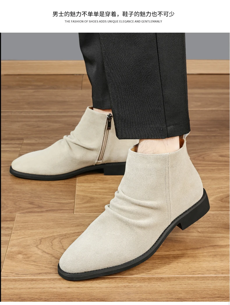 Chelsea-Stiefel aus echtem Leder für Herren, Business, formelle Stiefeletten mit spitzer Zehenpartie und seitlichem Reißverschluss, klassisches minimalistisches Design, rutschfest – Detail 7
