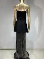 Women Sexy Strapless Diamonds Net Maxi Long Two Pieces Skirt Bandage Set 2025 Celebrity Designer Fashion Women's Set - Image 4