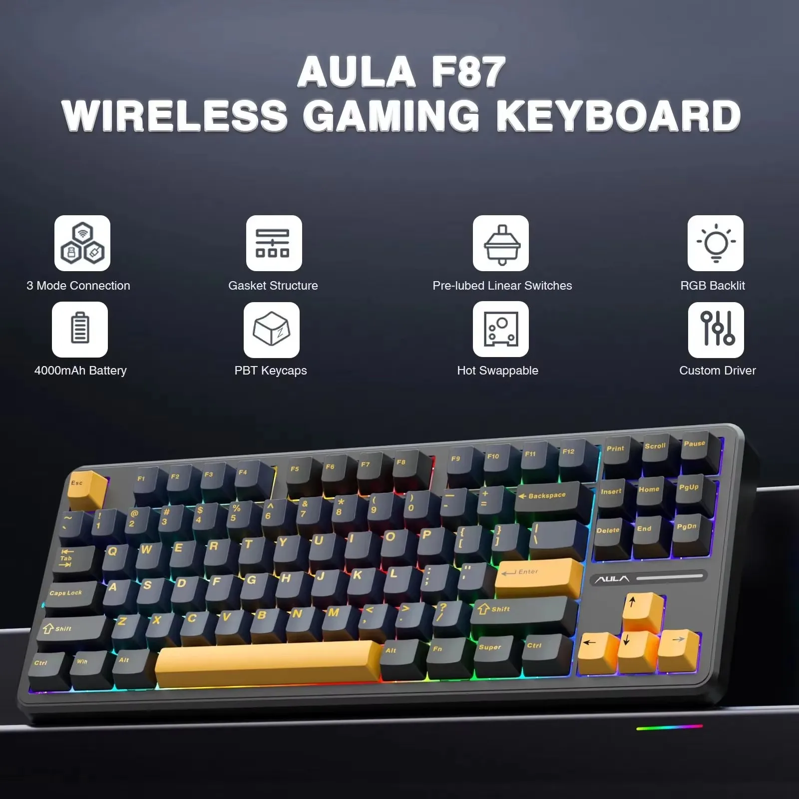 AULA F87 Pro Mechanical Keyboard Customized Wired 2.4g