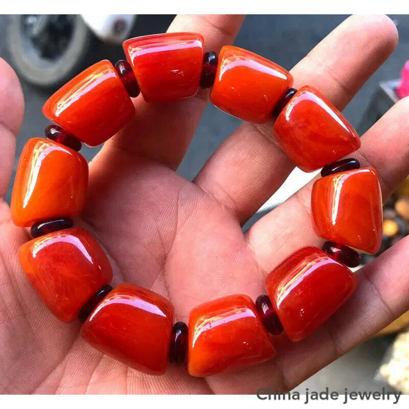 

Red Retro natural Baltic Amber beeswax wax chicken oil Bracelet 18x25mm Certificate