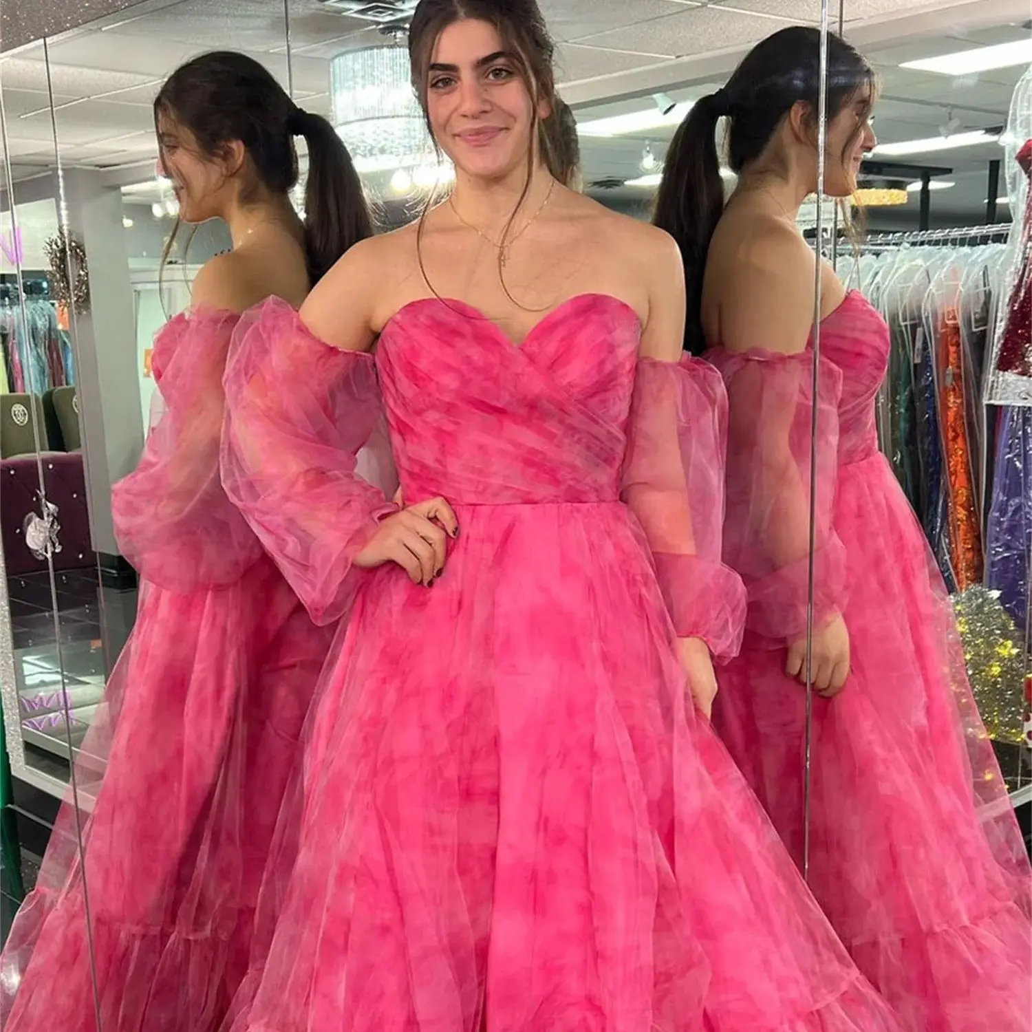 

Aileen Pink Shiny Sweetheart A-line Women's Elegant Dresses Evening Ladies Luxury Dress for Weddings Party Special Events Gown