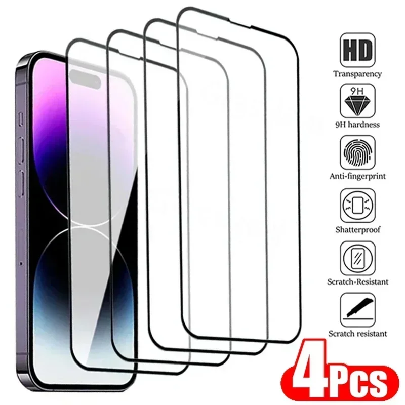 

4 шт., защитное закаленное стекло для IPhone 14 11 12 13 Pro Max 7 8 Plus X XR XS MAX