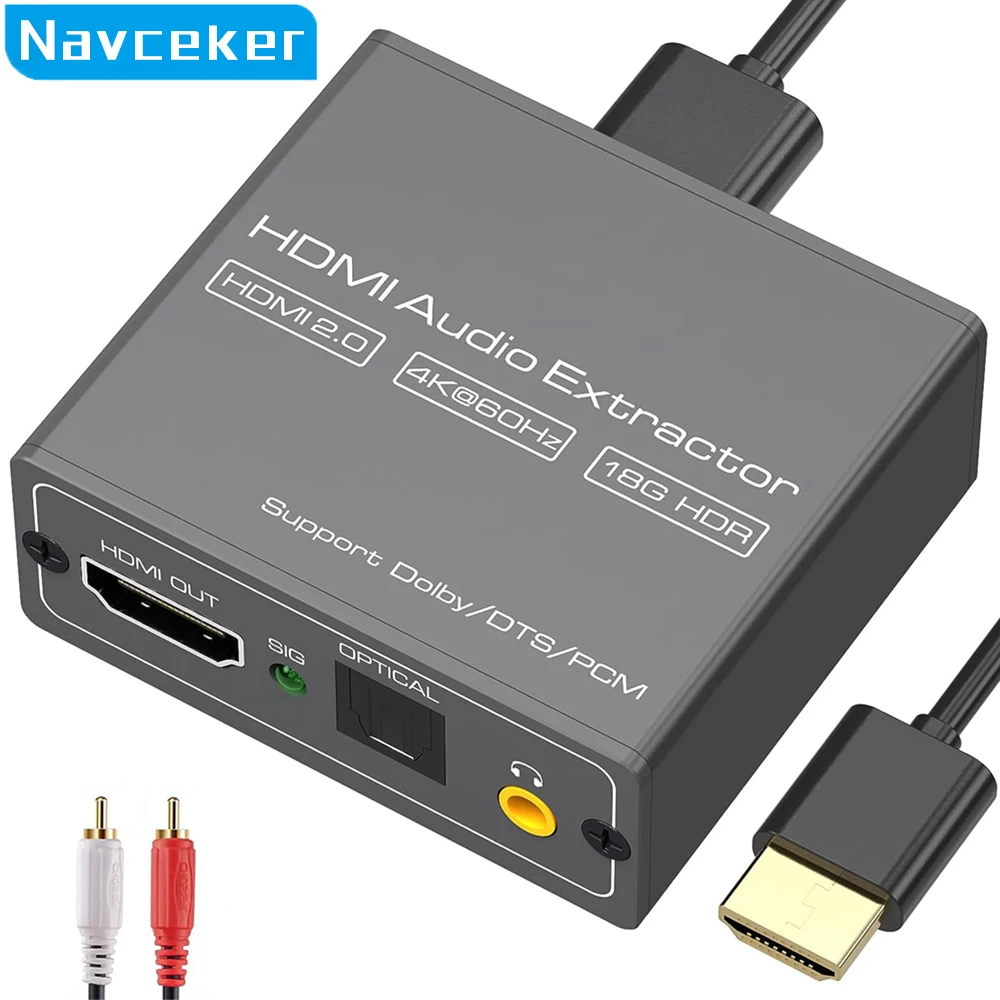 Navceker 4K Video Audio Extractor Hdmi-Compatibile Con Convertitore Audio Da 3.5Mm Spdif Optical Toslink Stereo Out Splitter Adapter