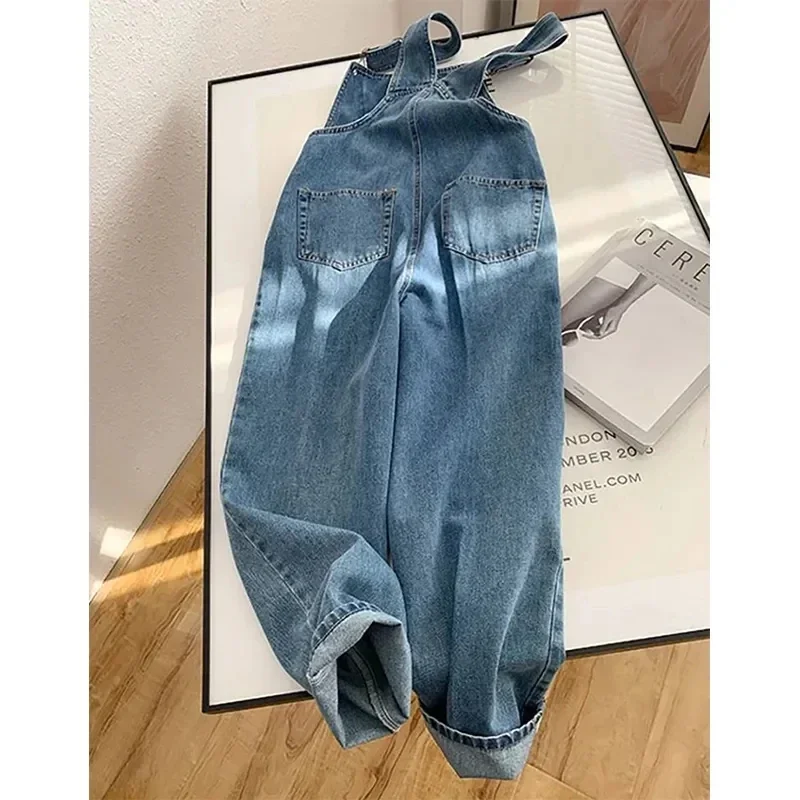 2024 Jumpsuits Women Streetwear Denim Overalls Vintage Loose Casual Wide Leg Pants High Waist Strap Straight Jeans Trousers New