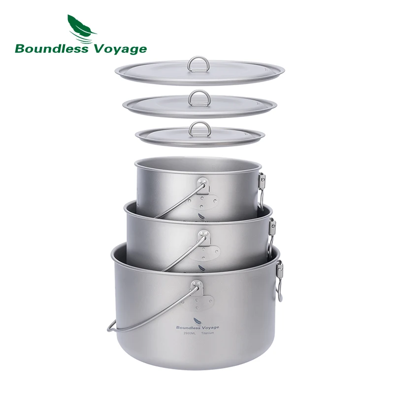 Boundless Voyage Titanium Pot Camping Cookware Hanging Soup Pot with Lid Outdoor Cooking Kit Lightweight Kitchen Ware Tableware