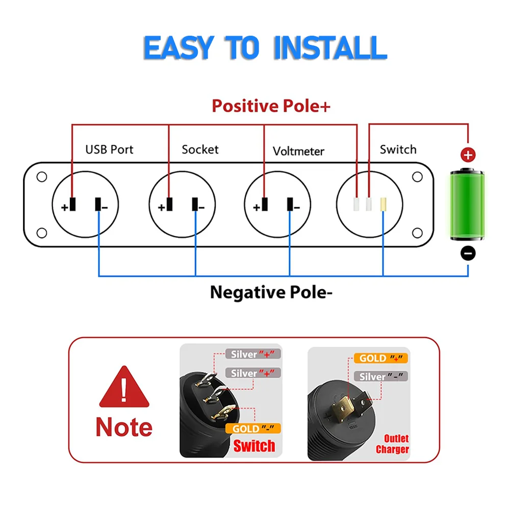 4 in 1 Charger Outlet Socket Panel QC 3.0 Dua 12V USB Power Outlet Car Voltmeter Cigarette Lighter Socket Rocker Toggle Switch 5