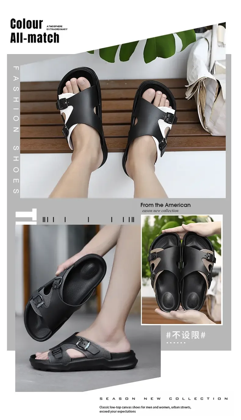 Verstellbare Thong-Sandalen, Cross-Border Birkie Slippers, bequeme, atmungsaktive PU-Leder Unisex-Slipper mit Riemen – Detail 3