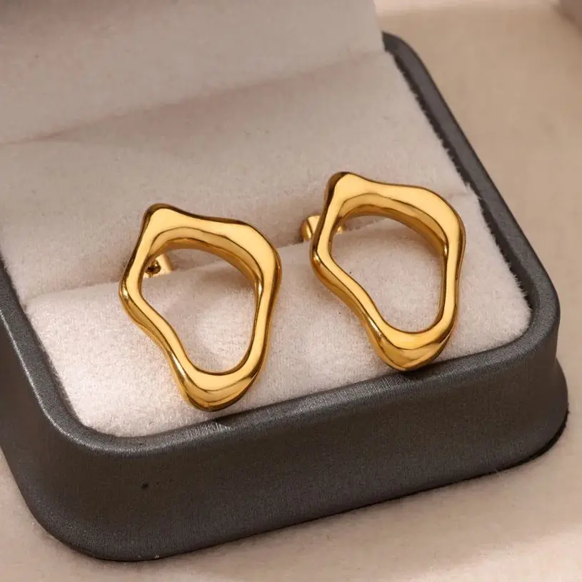 Irregular Hollow Cute Stainless Steel Stud Earrings for Women