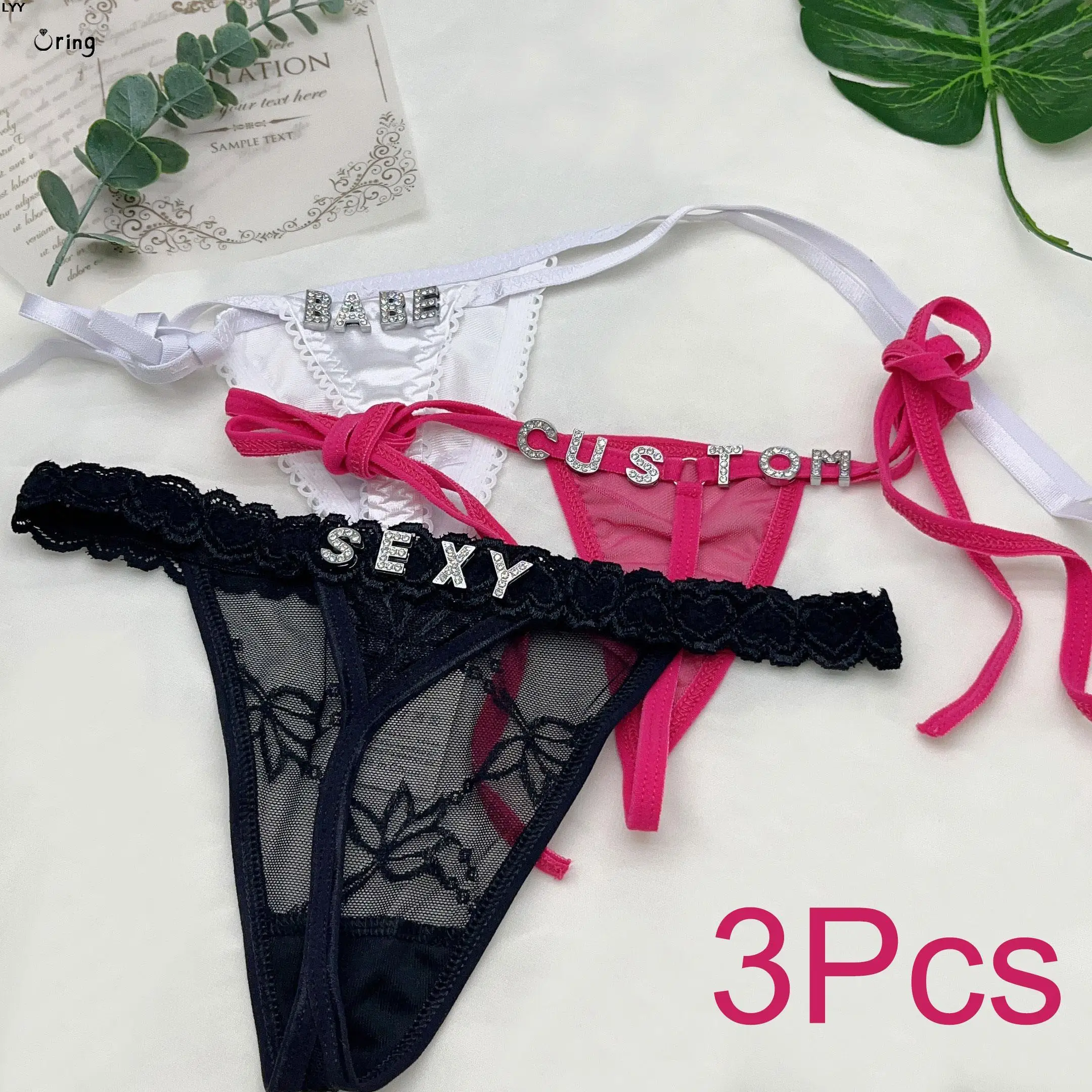 Custom Thong Panties With Rhinestone Letters 3Pcs/Set For Women DIY Name  Underwear Bikini Girl Customize Couple Gifts Girlfriend