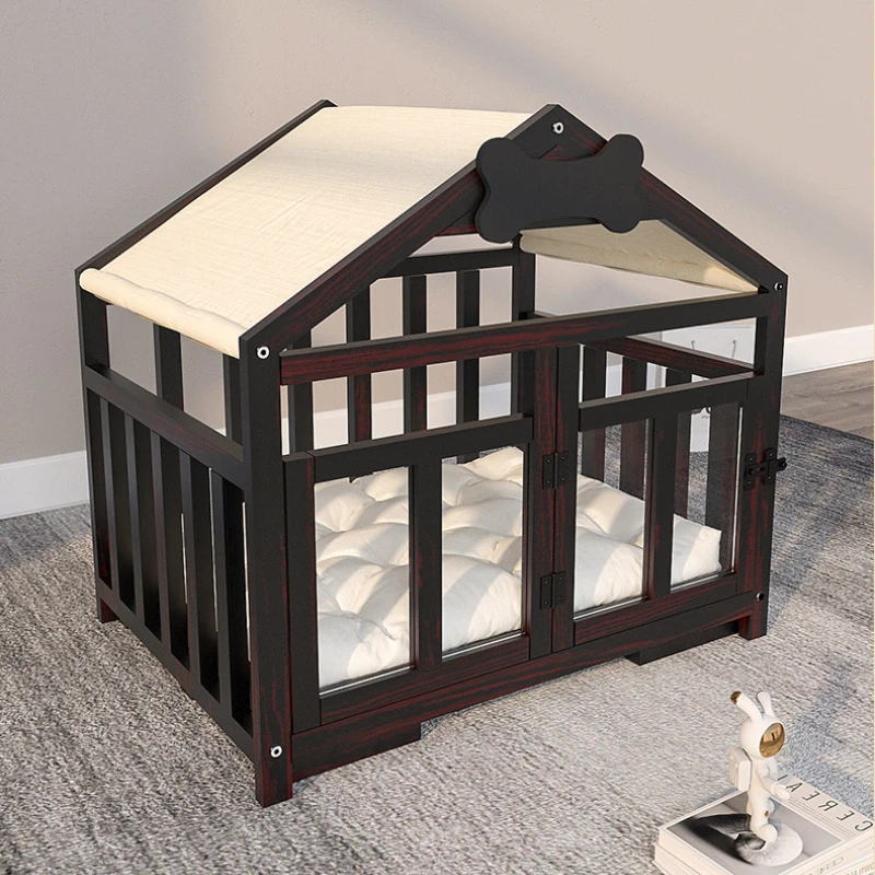 Solid Wood Dog House Large Space Double Doors Indoor Breathable Small Dog Washable Cat's Nest House Waterproof Pet Bed