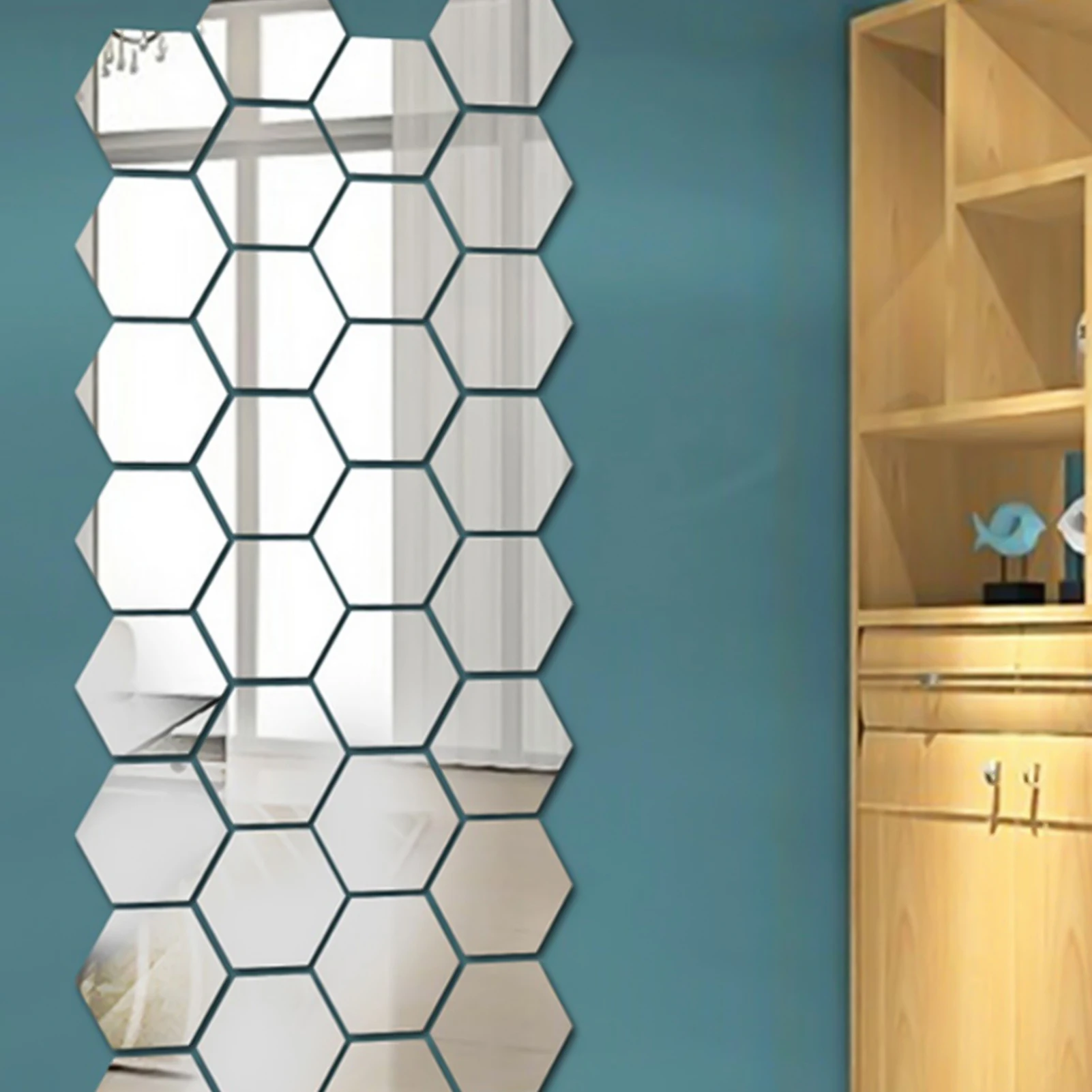 Mirror Sticker Hexagon 3D Waterproof and Removable Wall Sticker Decal 48pcs Living room bedroom wall sticker mirror wall sticker acrylic wall sticker