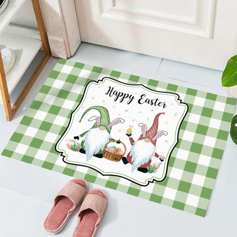 

Happy Easter Door Mat Truck Gnomes Non Slip Plaid Floor Carpet Party Bath Rugs 203C