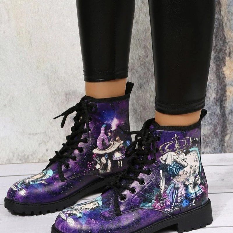 Botines de nieve con esqueleto para zapatos de tacón bajo, Calaveras, Vintage, cuero cálido, aumento de talla 43 44 45| | - AliExpress