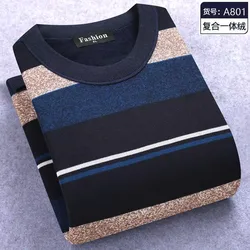 New Men's Fleece Sweater 2023 Fashion Striped Thick Fleece Cotton Sweater Pullovers Male Outfit Vintage O-Neck Coat Sweater Man