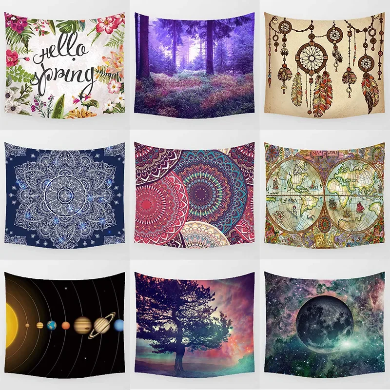 

Гобелен с изображением мандалы в винтажном стиле, зеленое звездное небо, искусство, настенный фон для спальни, домашний Настенный декор, гобелен
