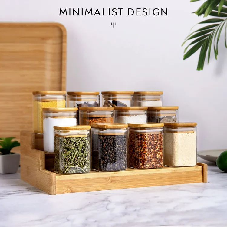 Kitchen Caster Storage Racks Three-layer Ladder Bamboo Seasoning Rack Spice Jar Holders 2