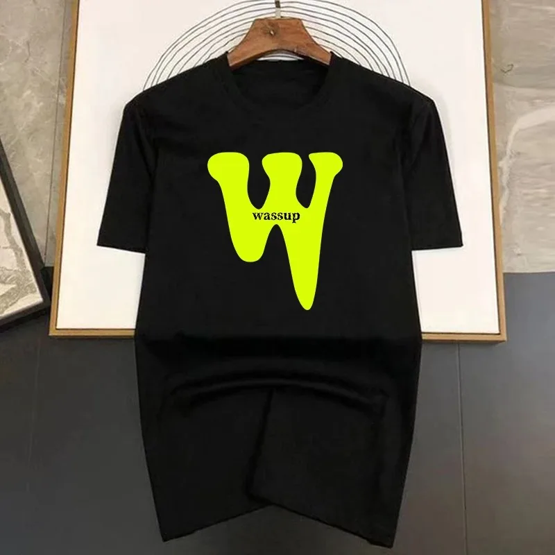 

Men's Summer Vintage T-Shirt Funny Wassup Printed T-Shirt Unisex Ulzzang Oversized Cotton T-Shirt Y2k Top Short Sleeve Men