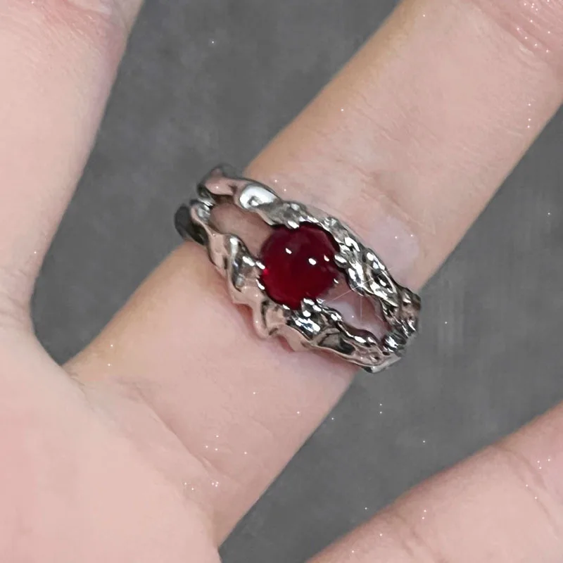 Irregular Red Crystal Glass Butterfly Aesthetic Rings for Women Y2K Gothic Spider Cross Ring Creative Grunge Jewelry Accessories 5