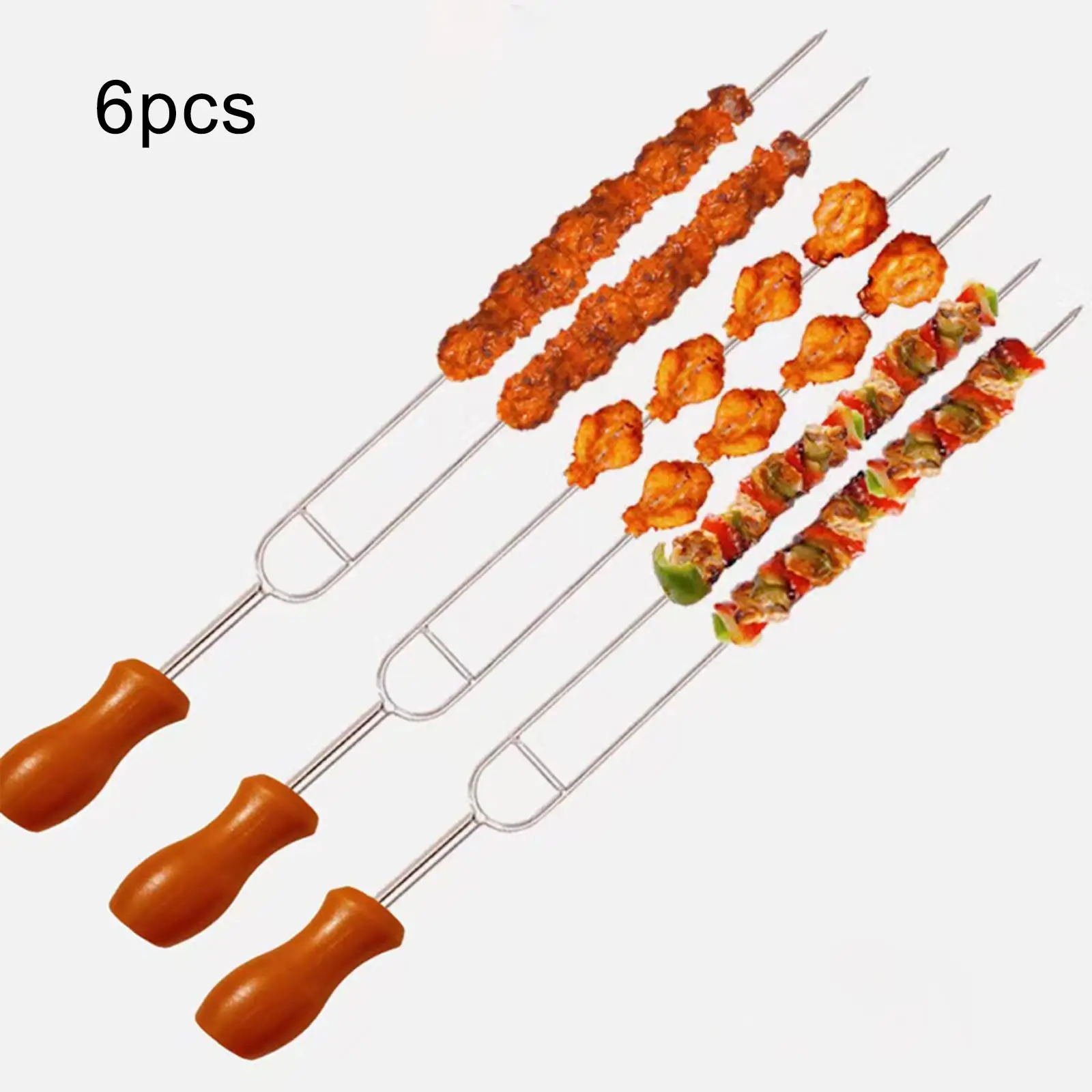 로스팅 스틱 바베큐 꼬치 U 모양 바베큐 포크, 스테인레스 스틸 캠핑 긴 포크, 파티 캠프파이어 그릴 피크닉용, 6 개