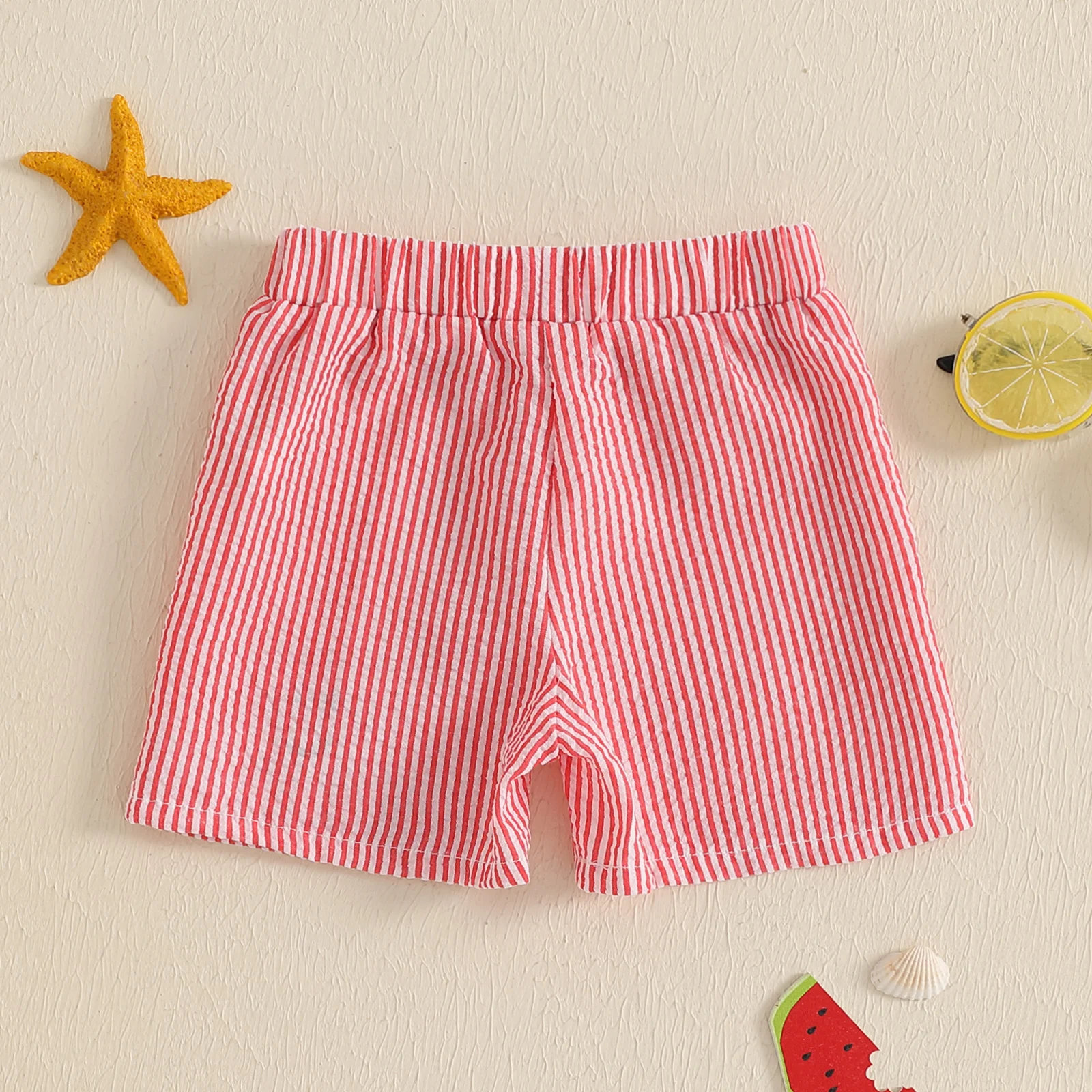 Toddler Boys Shorts Casual Summer Stripe Embroidery Elastic Waist Short Pants Fashion Shorts Children Linen Short Trousers