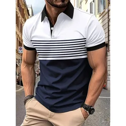 Men's fashion short -sleeved striped stamps Poloshan casual lapel POLO shirt