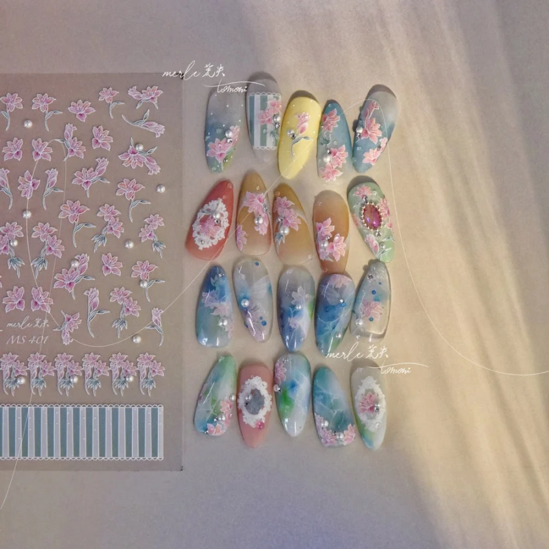 

[Meow.Sensei] Bright Crystal Nail Stickers Mofoe Cooperation Japanese Style Nail Sticker Wholesale Shell Light Lotus Ms401
