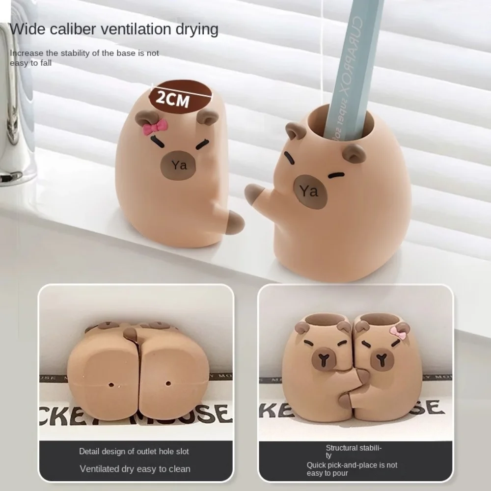 Multi-functional Capybara Toothbrush Holder Drain Hole Hanging/Free Standing Toothpaste Storage Shelf Reusable Stable