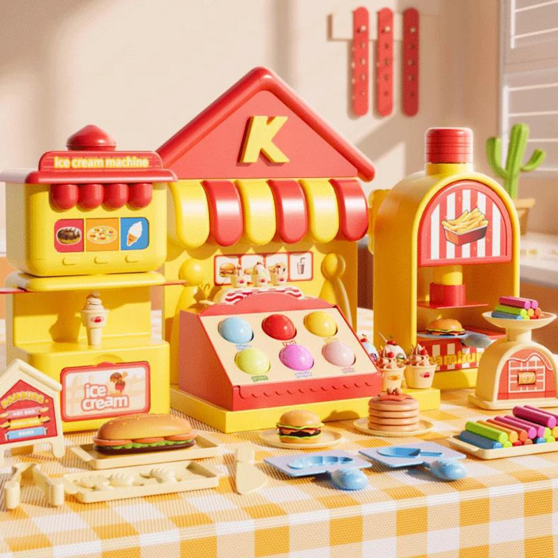 Kids Plasticine Food Make Machine Creative Toy DIY Slime Making Kit Simulation Hamburg Ice Cream Mold Kitchen Toy for Girls Gift 5