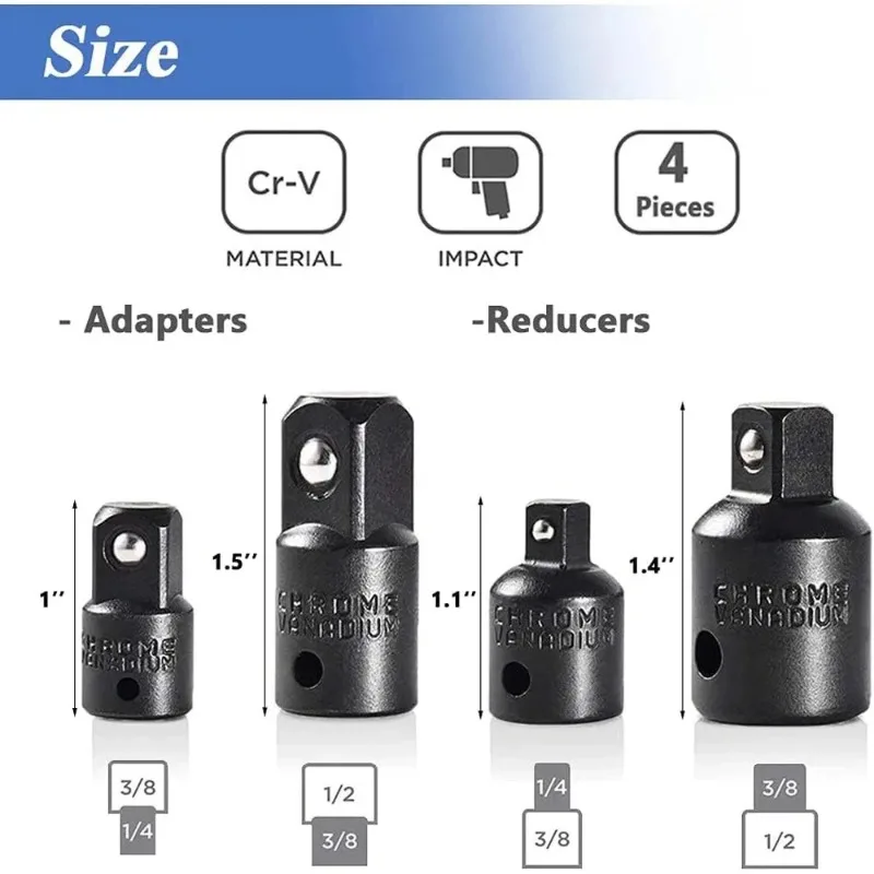 Impact Socket Adapter Reducer Set for Wrenches Drills Auto Impact Driver