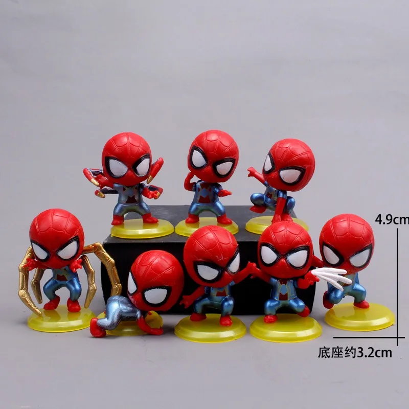 

Hot toys 8-piece set Marvel Anime Spider-Man PVC solid Q version Doll birthday cake baking decorations Toy Pendant Children gift