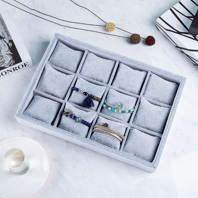 Watch Jewelry Tray Organizer Bracelet Display Showcase 12 Grid Pillows Without Lid Tray Jewelry Storage Holder Gifts