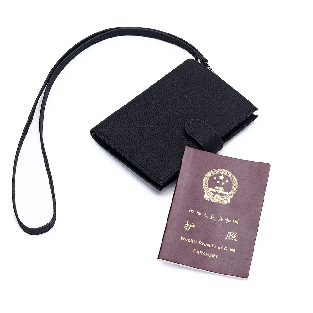 Passport Holder with Neck Lanyard Genuine Leather Passport Cover with Credit Card Slot for Men and Women Travel Wallets