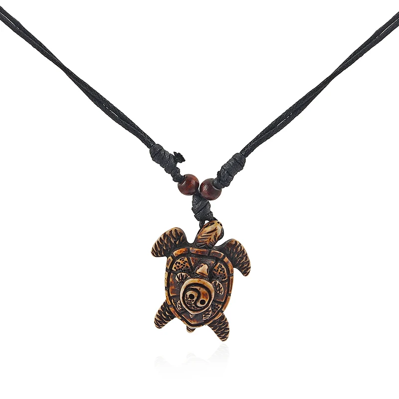 12pcs/lot Tai Chi Pattern Resin Sea Turtle Pendant Necklace Faux Yak Bone Big Small Turtle Charm Necklaces Trend Jewelry