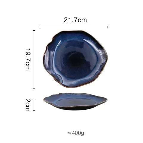 Deep Blue Irregular Ceramic Plate - Elegant Pottery Dish