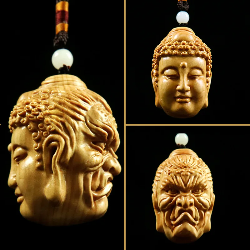 

Free Delivery Elaborate Wood Carving Good Fortune Wealth Buddha and Devil Small Statue Wood Carving Handiwork Home Decoration