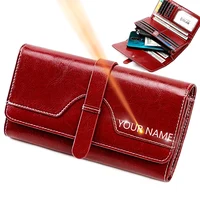 New Genuine Leather Women RFID Wallets Handbags Name Engraving Card Holder Female Purse Big Capacity Phone Bag Women's Wallet 1