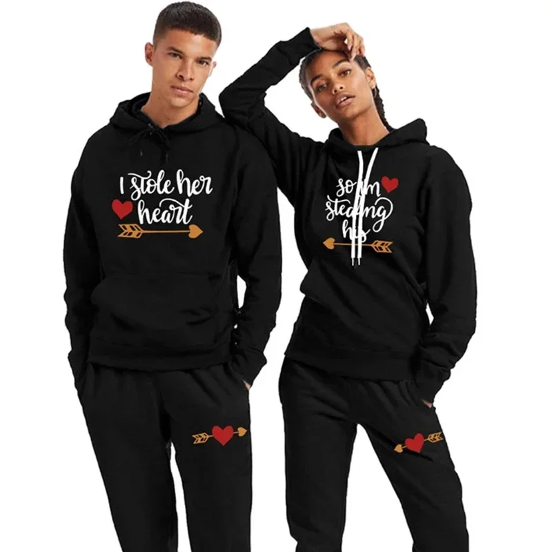 Autumn Winter Couple Outfits Hoodie +Pants 2PCS High Quality Letter Printing Men Women Daily Casual Sport Jogging Suit Tracksuit