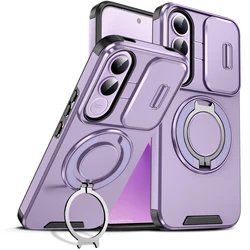 Magnetic Ring Stand Shockproof Phone Case with Slide Camera Lens Protection - VIVO V70 FE (Purple)