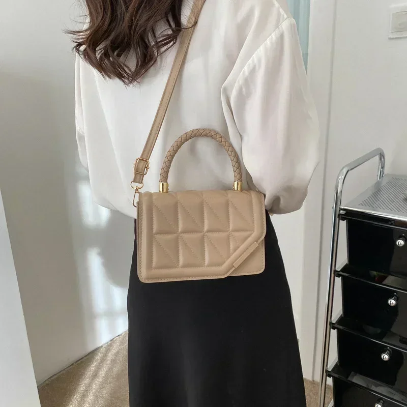 2025 New Fashion Shoulder Bag Plaid PU Leather Ladies Square