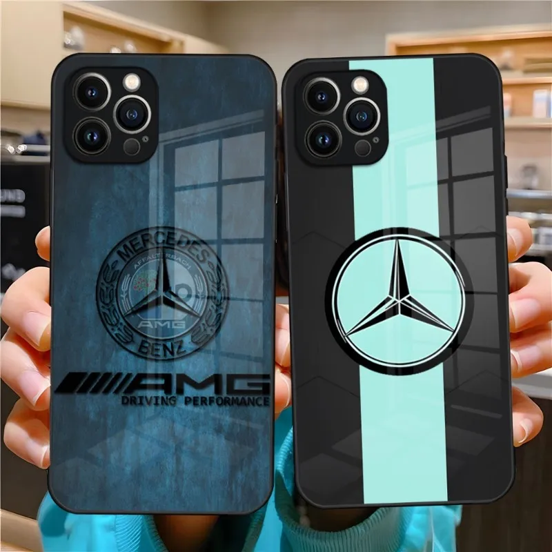 Luxury Car Mercedes Benz Phone Case Luxury Design Glass For IPhone 14