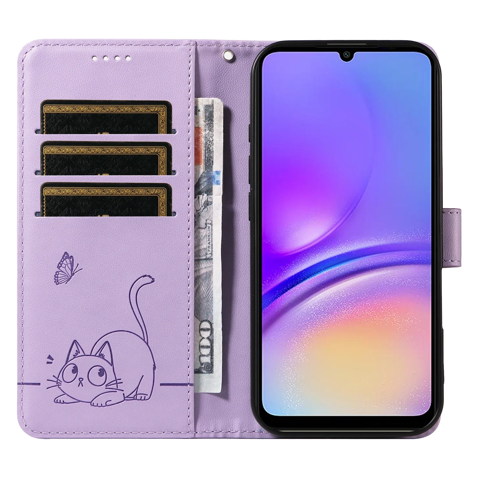 Magnetic Luxury Leather Phone Case with Cat Dandelion Design